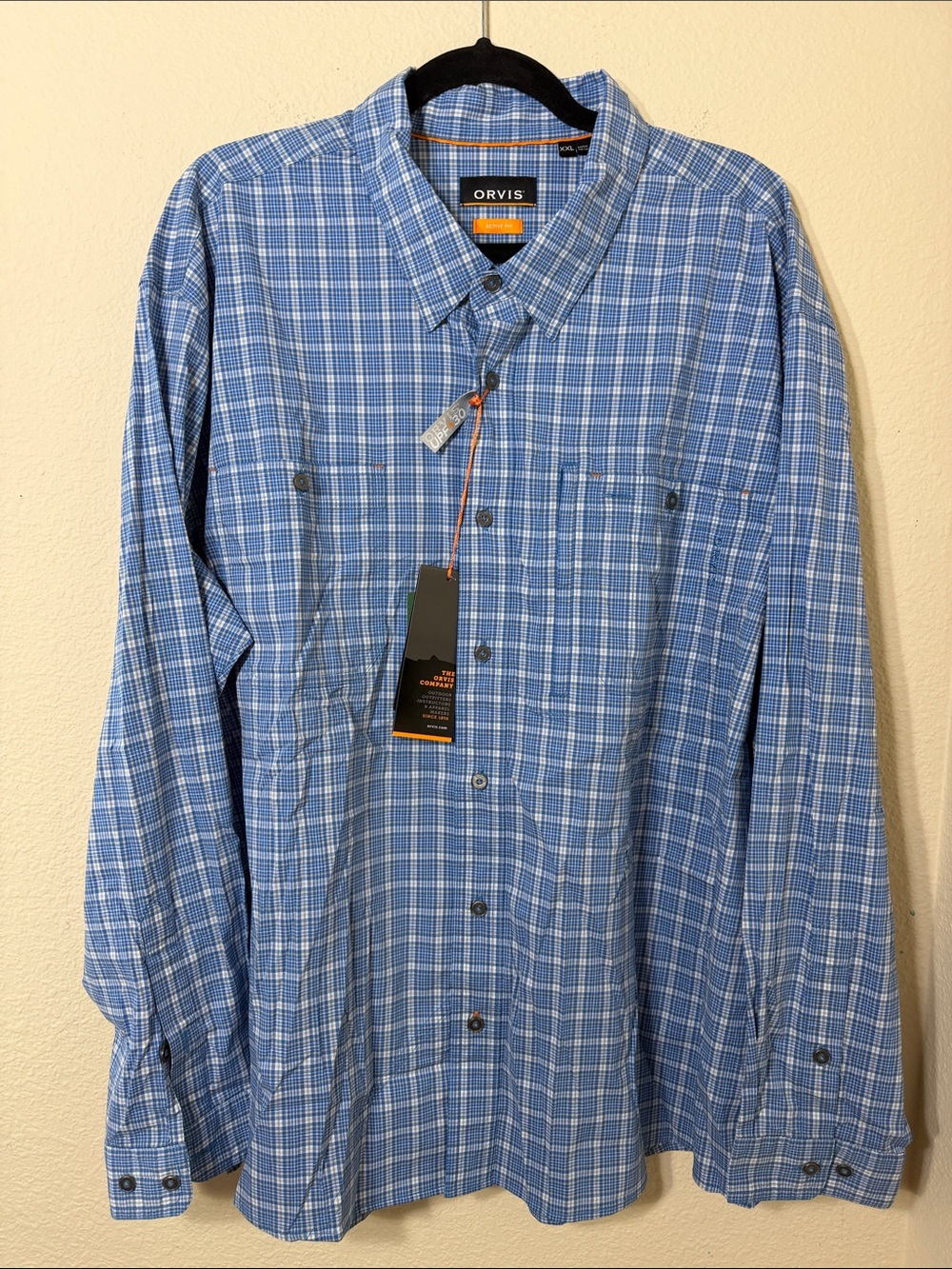 NWT Orvis Men's Size XXL Tech Performance Plaid Long Sleeve Shirt UPF 30+
